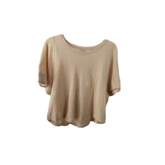 Madewell Flutter Sleeve Top Womens Size Small Peach Round Neck Cotton Textured - Picture 1 of 5